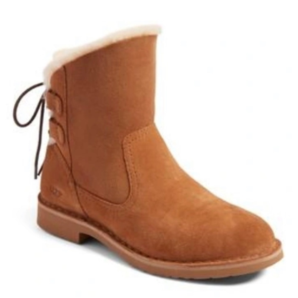 UGG Naiyah Lace-back Genuine Shearling Boot In Chestnut Suede